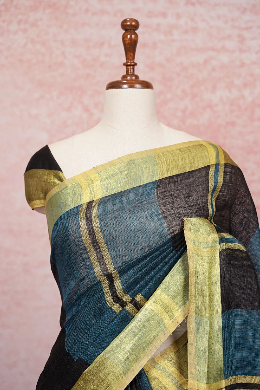 Black And Blue Linen Saree