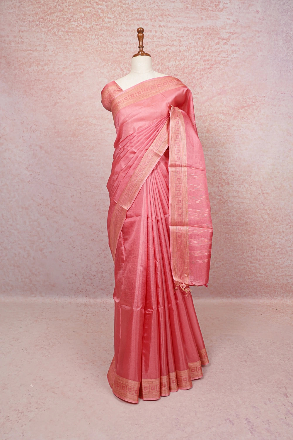 Peach Tussar Silk Saree
