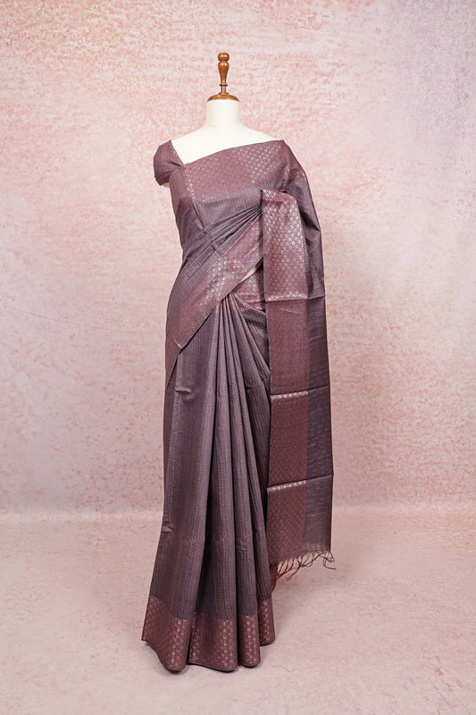 Lavender Grey Tussar Silk Saree