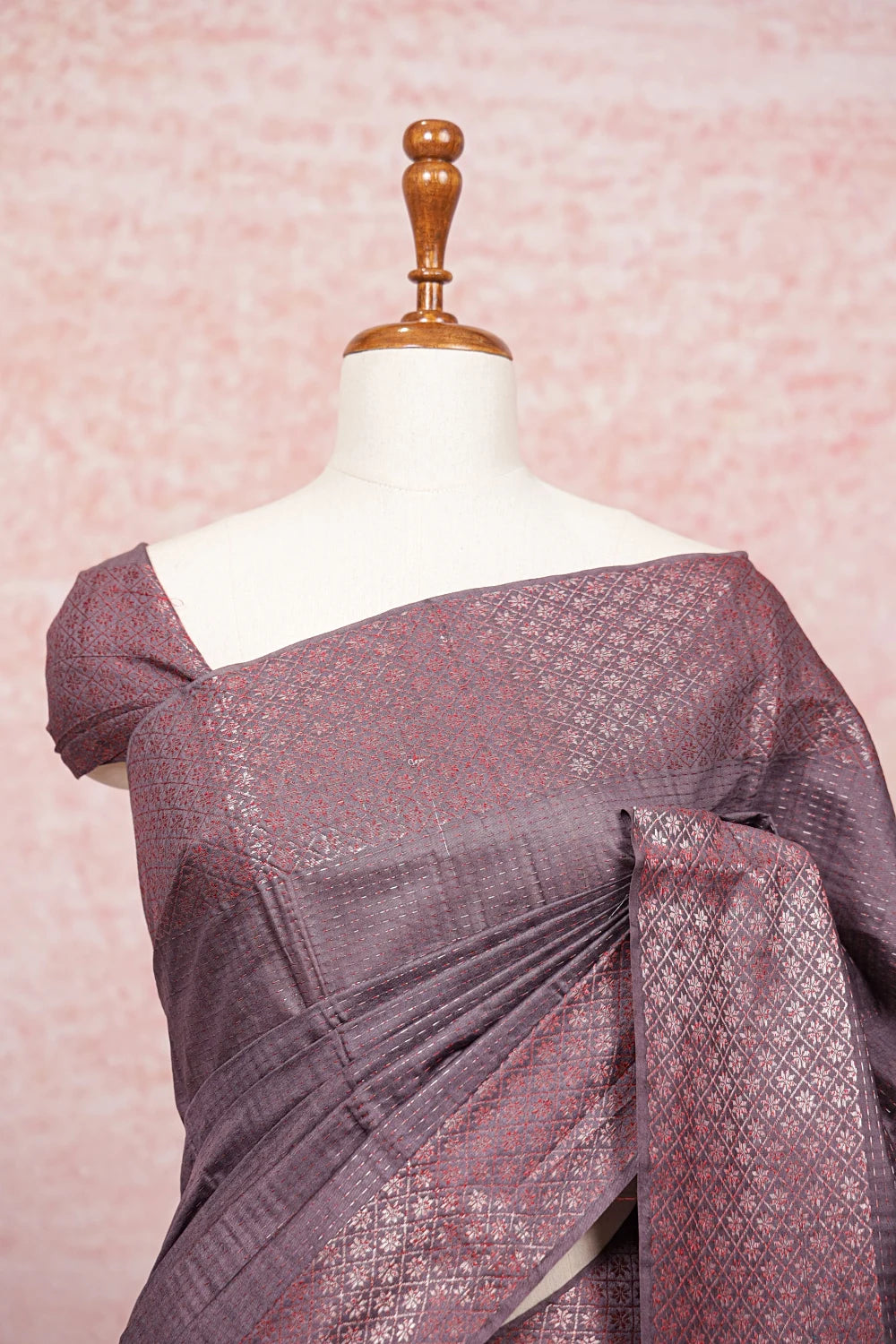 Lavender Grey Tussar Silk Saree
