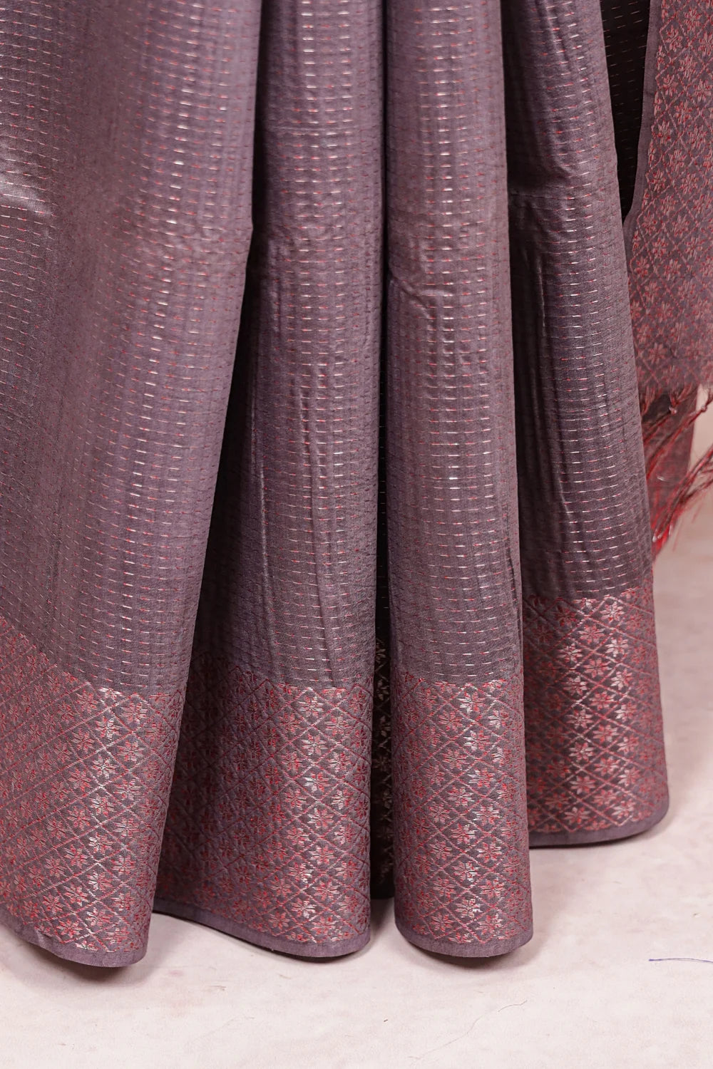 Lavender Grey Tussar Silk Saree