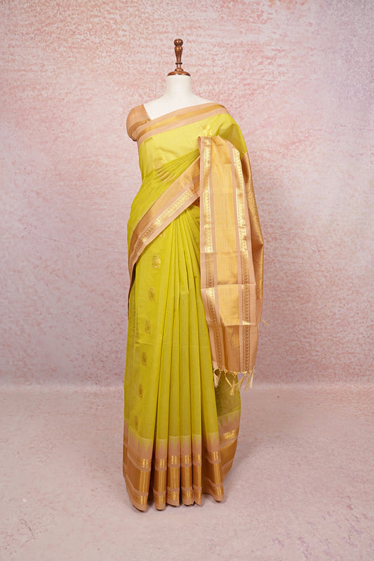 Lemon Yellow Cotton Silk Saree