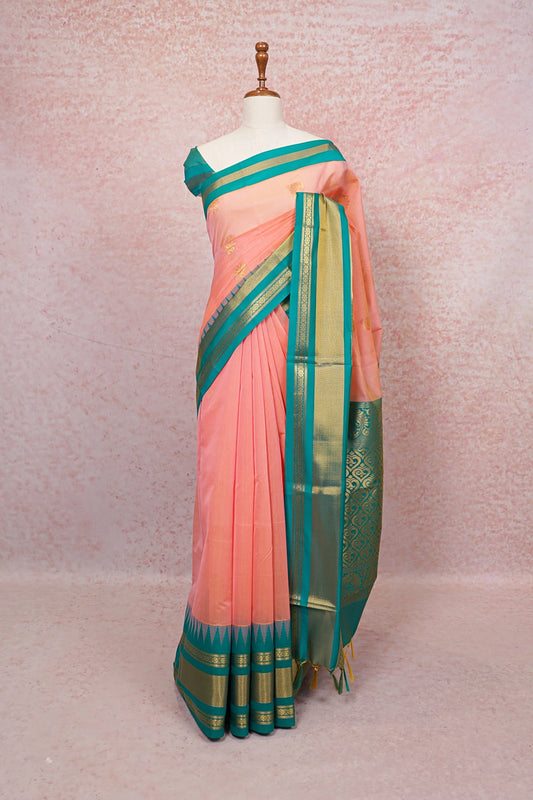 Dark Peach Cotton Silk Saree