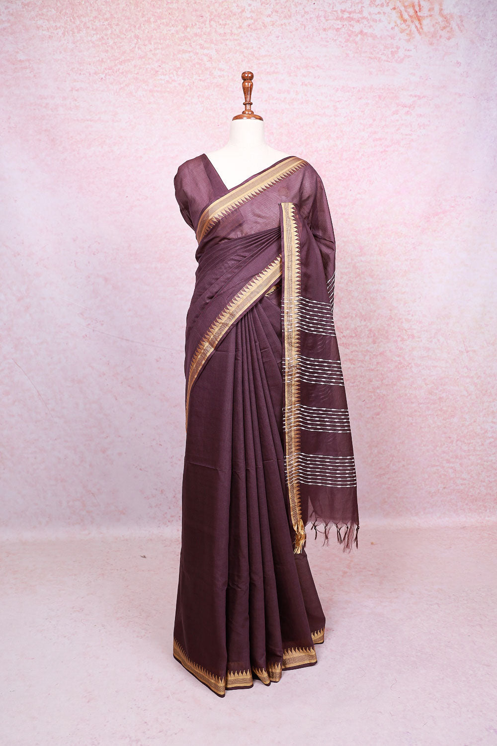 Wine Semi Tussar Saree