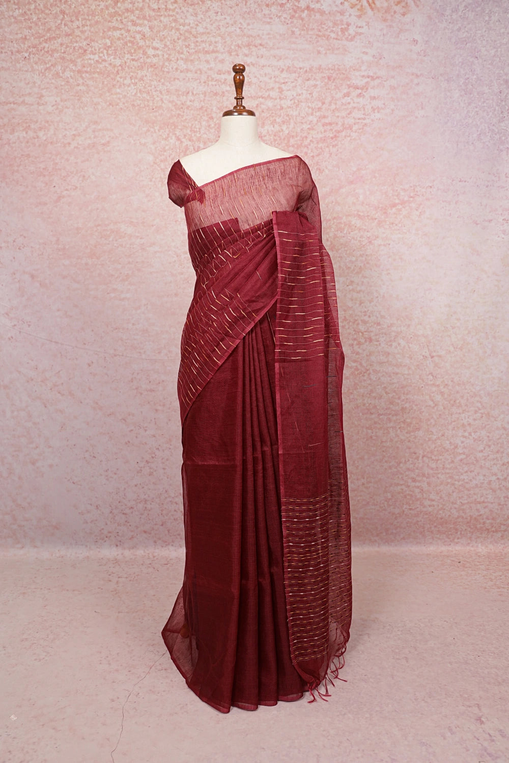 Maroon Semi Tussar Saree