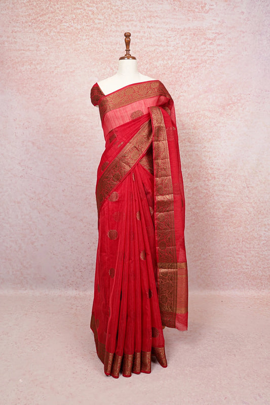 Red Semi Jute Saree