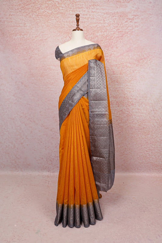 Orange Semi Jute Saree