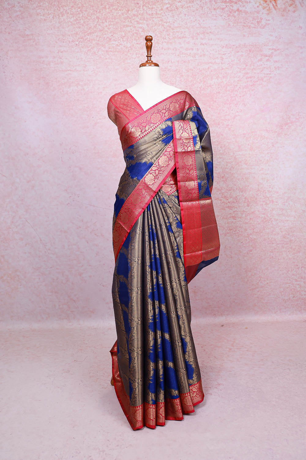 Blue Semi Banarasi Saree