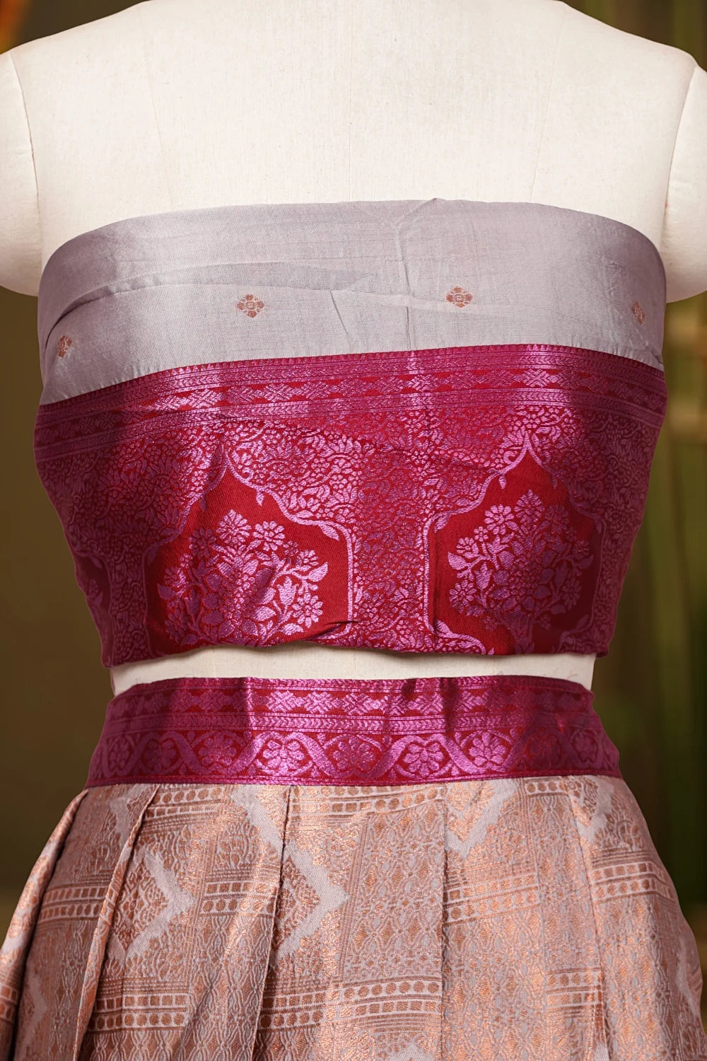 Pale Pink And Maroon Semi Silk Dhavani Set - Seematti