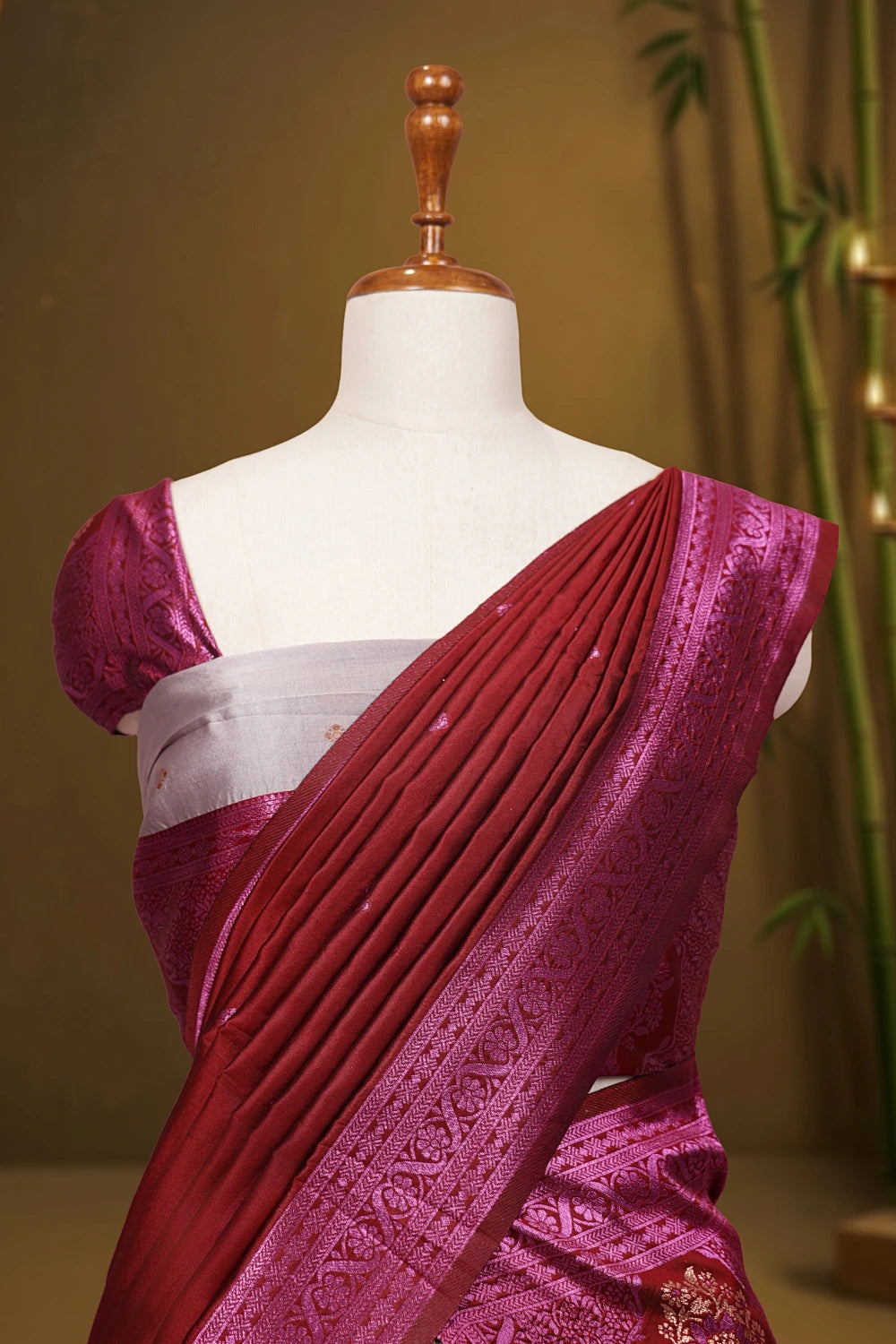 Pale Pink And Maroon Semi Silk Dhavani Set - Seematti