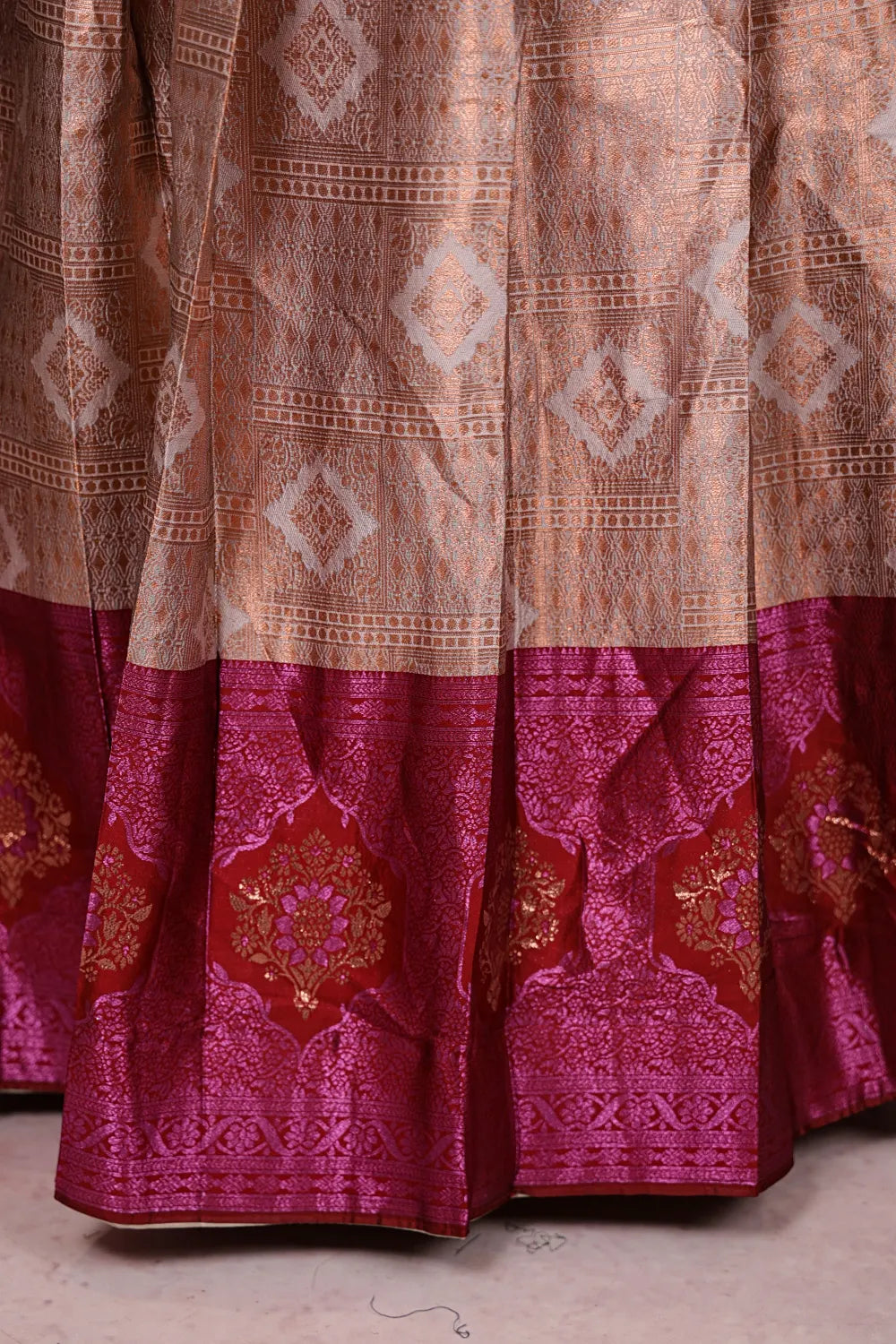 Pale Pink And Maroon Semi Silk Dhavani Set - Seematti