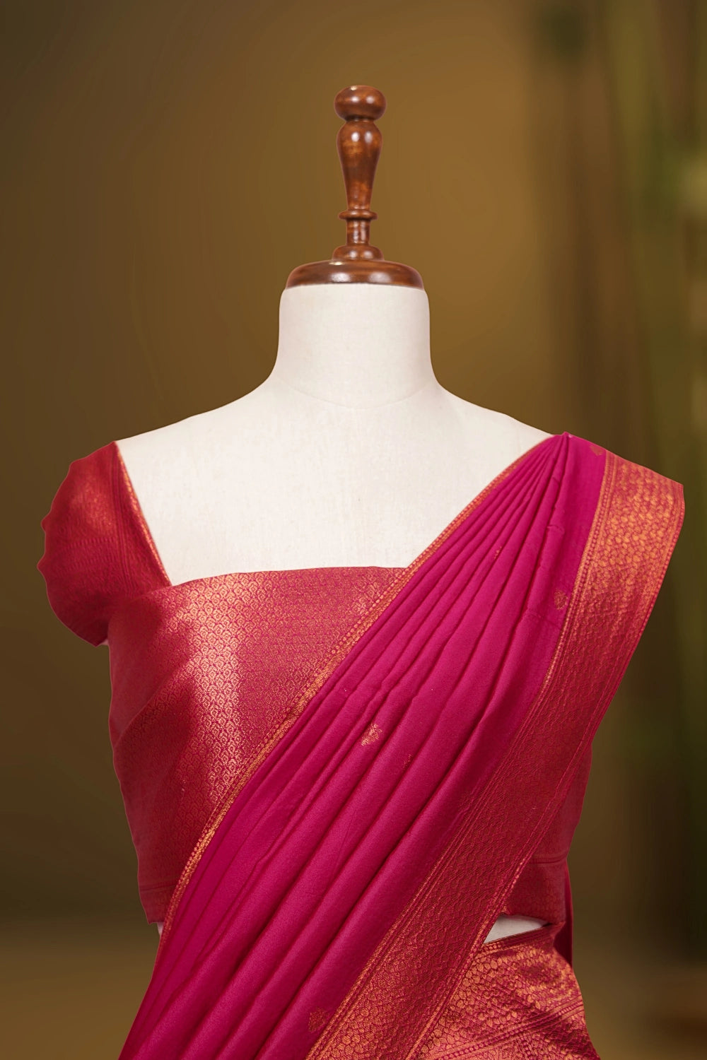 Aqua Green And Rani Pink Synthetic Brocade Dhavani Set