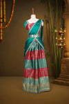 Rani Pink And Green Brocade Dhavani Set - Seematti
