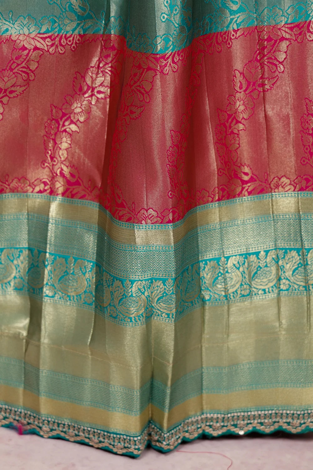 Rani Pink And Green Brocade Dhavani Set - Seematti