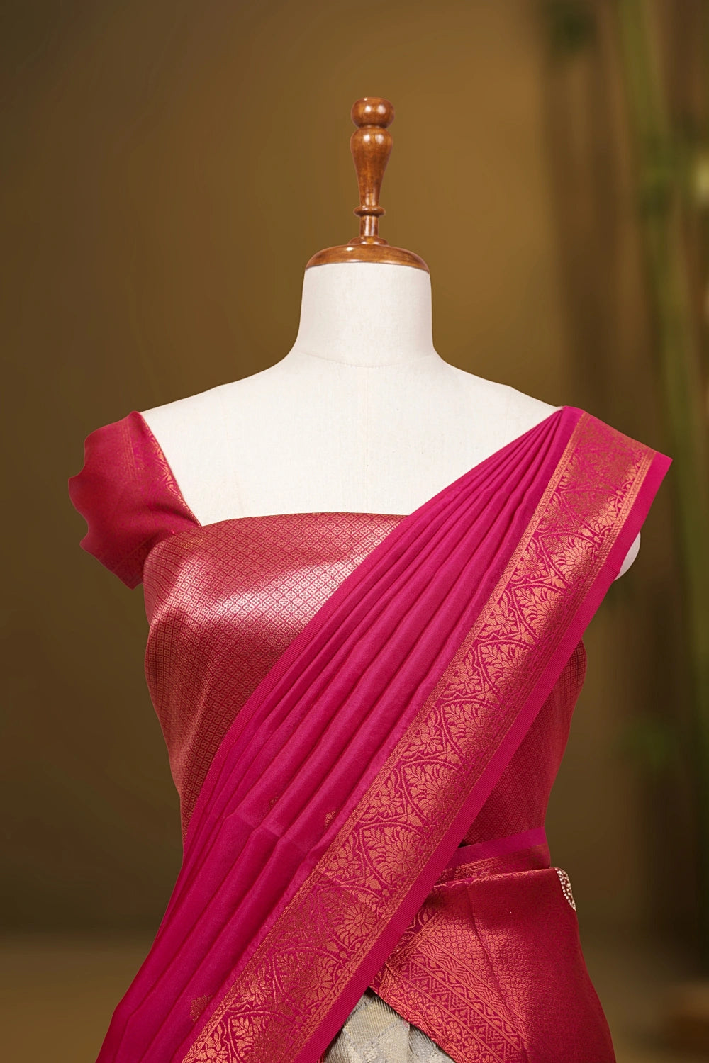 Pastel Nude And Rani Pink Color Brocade Dhavani Set - Seematti