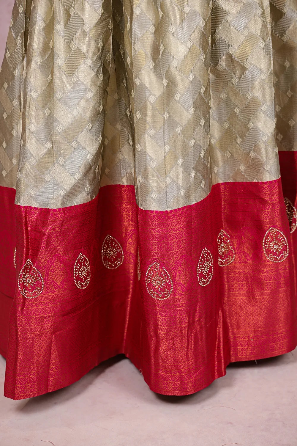 Pastel Nude And Rani Pink Color Brocade Dhavani Set - Seematti