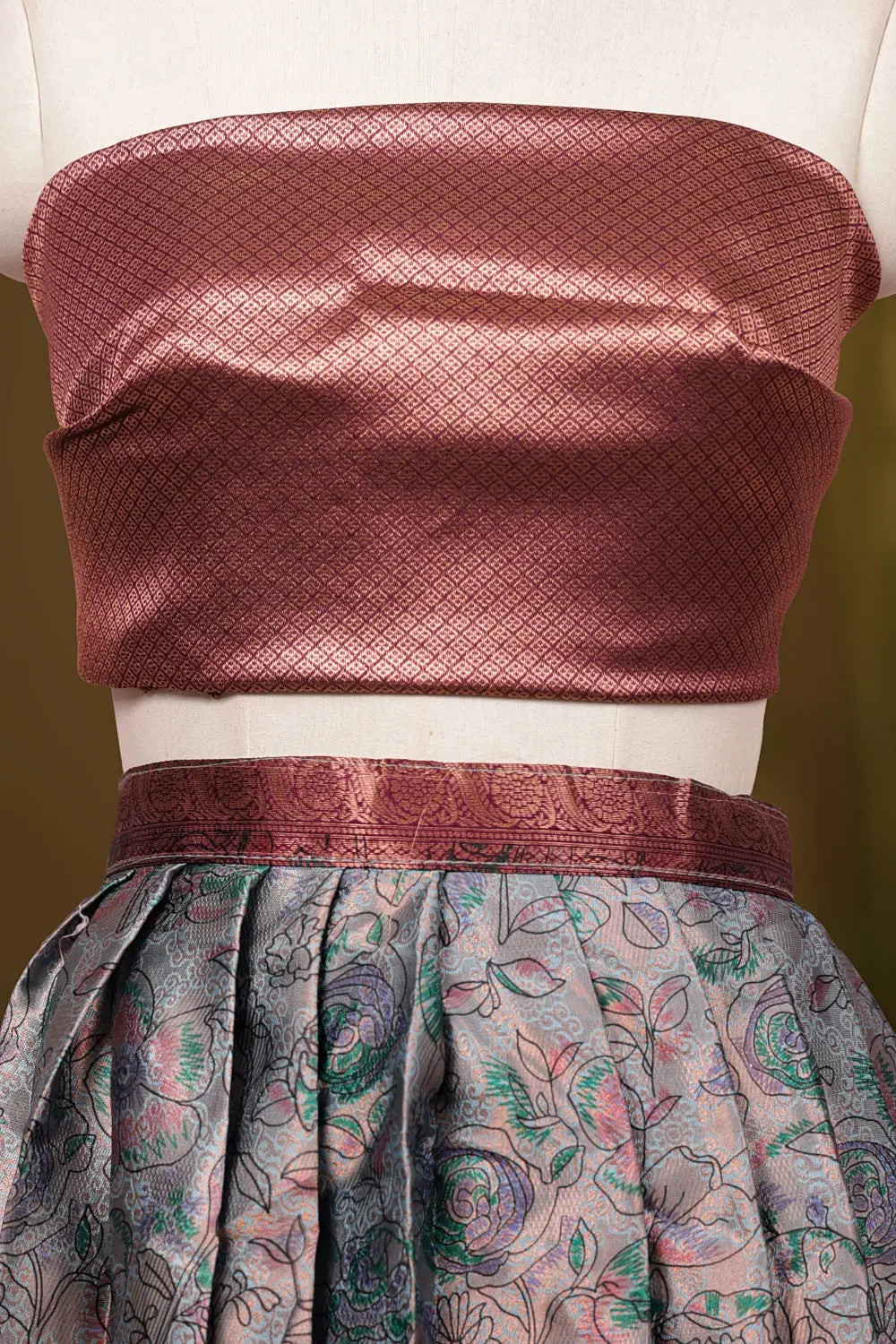 Ice Blue And Wine Synthetic Brocade Dhavani Set - Seematti