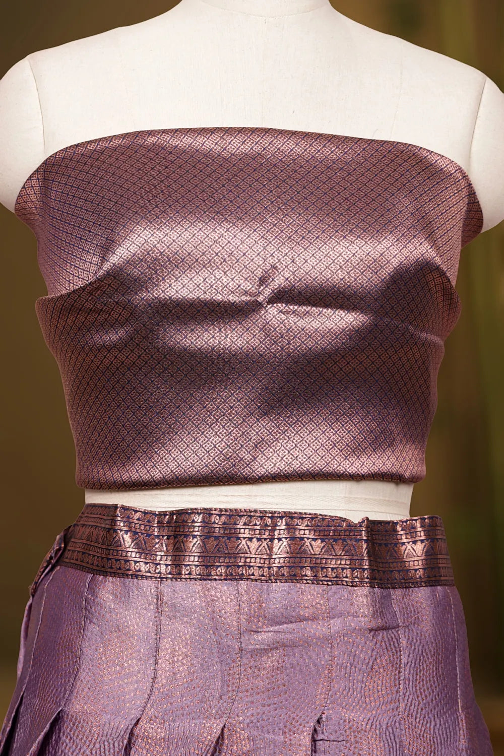 Lavender And Navy Blue Brocade Dhavani Set - Seematti