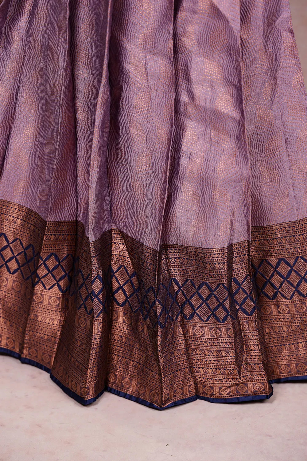 Lavender And Navy Blue Brocade Dhavani Set - Seematti