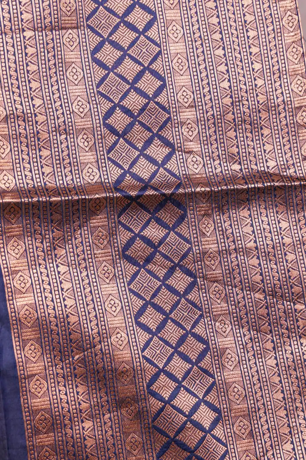 Lavender And Navy Blue Brocade Dhavani Set - Seematti