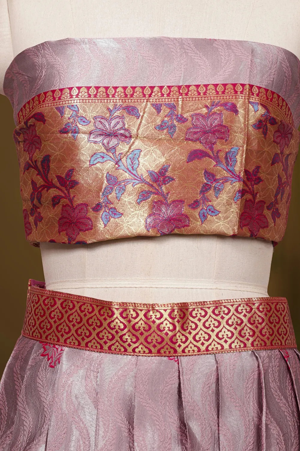 Onion Pink Color Synthetic Brocade Dhavani Set - Seematti