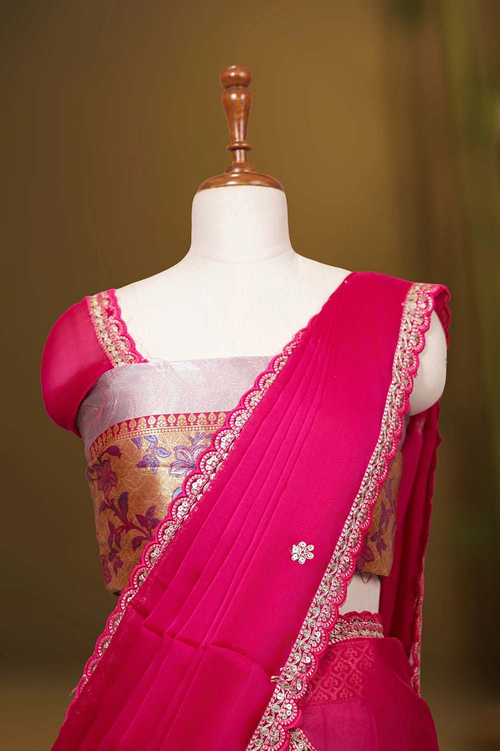Onion Pink Color Synthetic Brocade Dhavani Set - Seematti