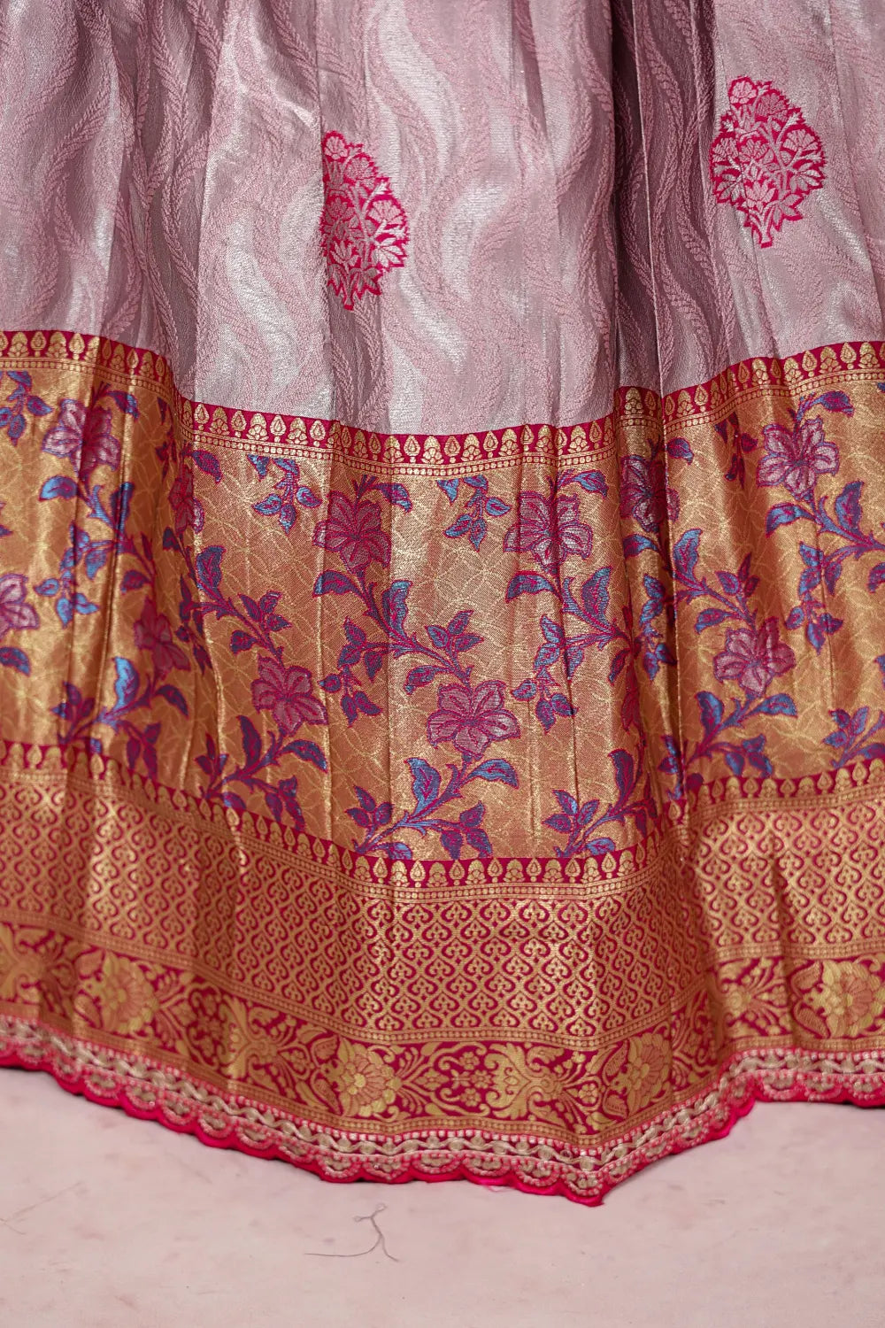 Onion Pink Color Synthetic Brocade Dhavani Set - Seematti