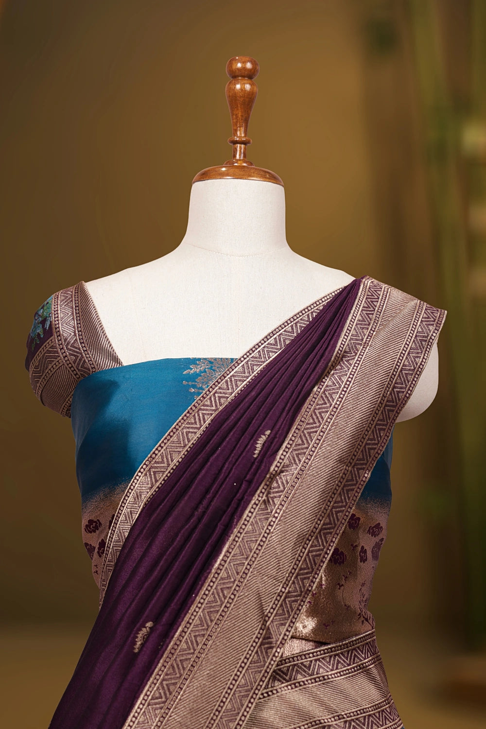 Teal Blue And Wine Purple Synthetic Silk Dhavani Set