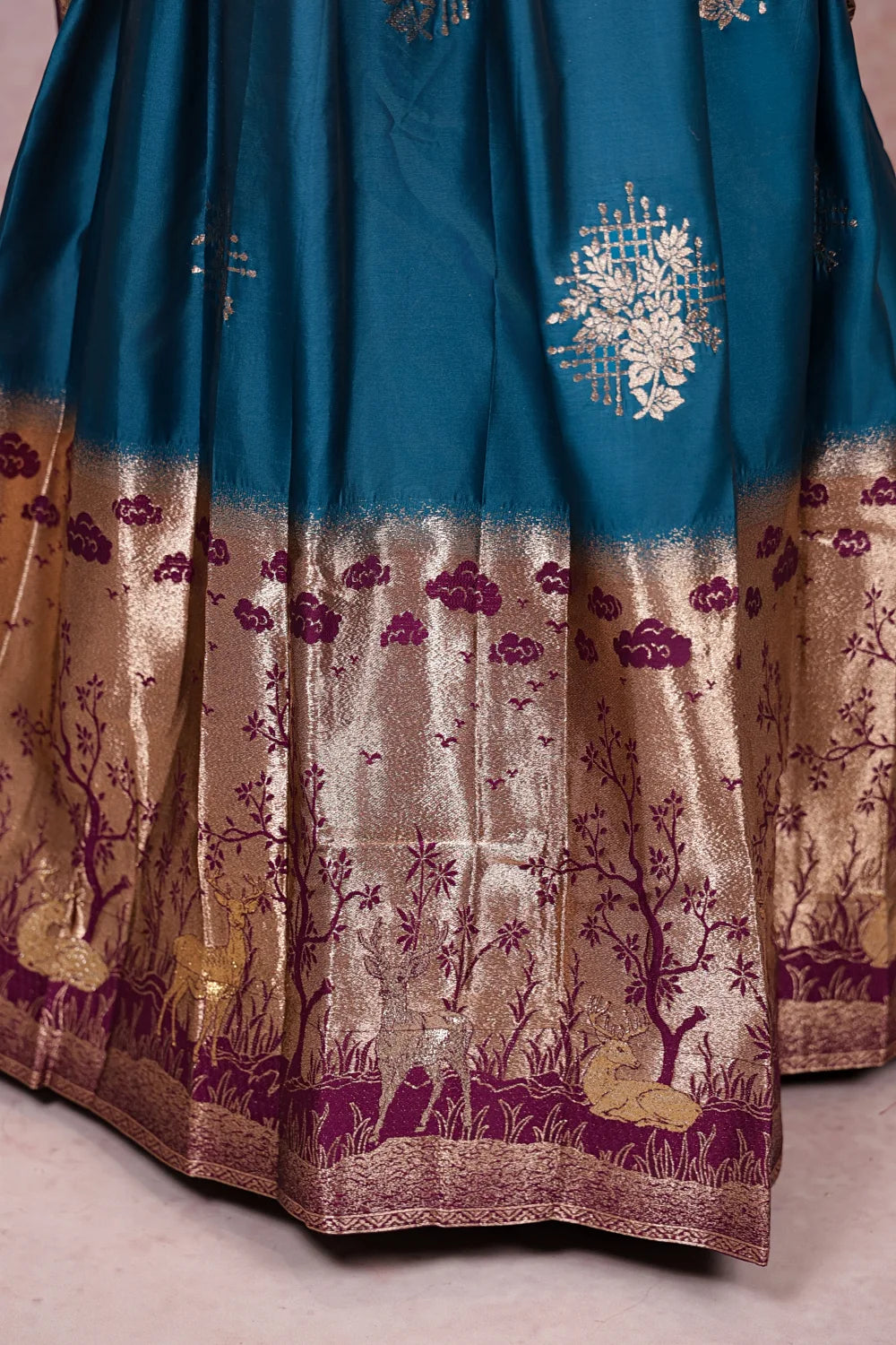 Teal Blue And Wine Purple Synthetic Silk Dhavani Set