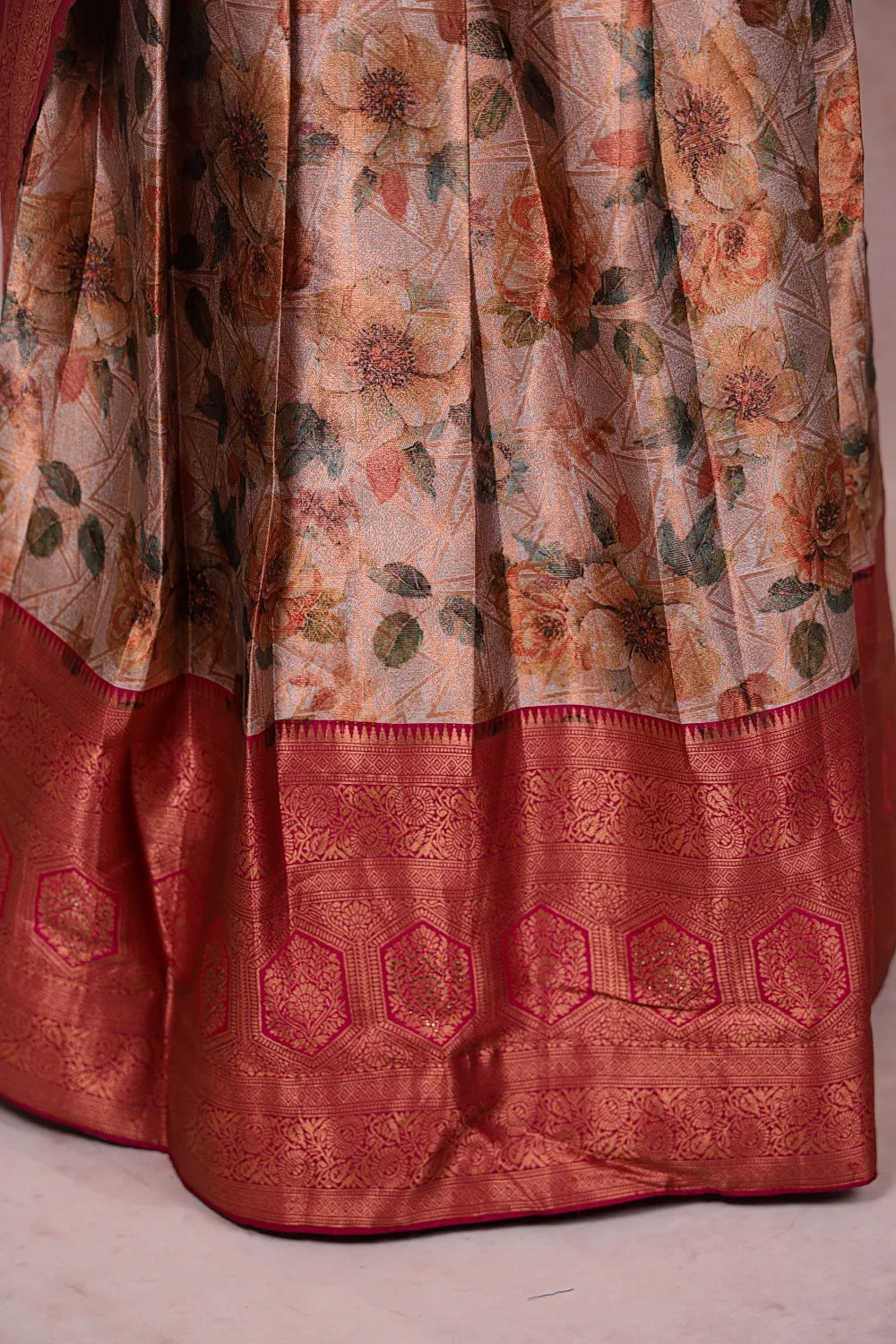 Olive Milk And Rani Pink Synthetic Borcade Dhavani Set - Seematti