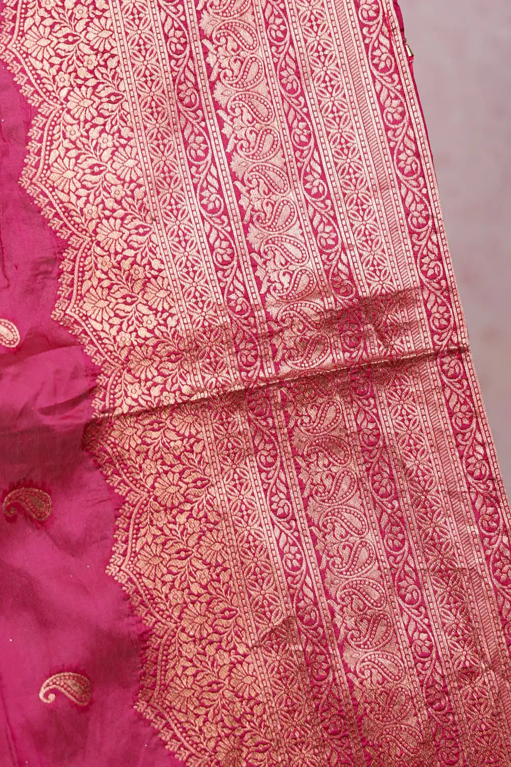Olive Milk And Rani Pink Synthetic Borcade Dhavani Set - Seematti