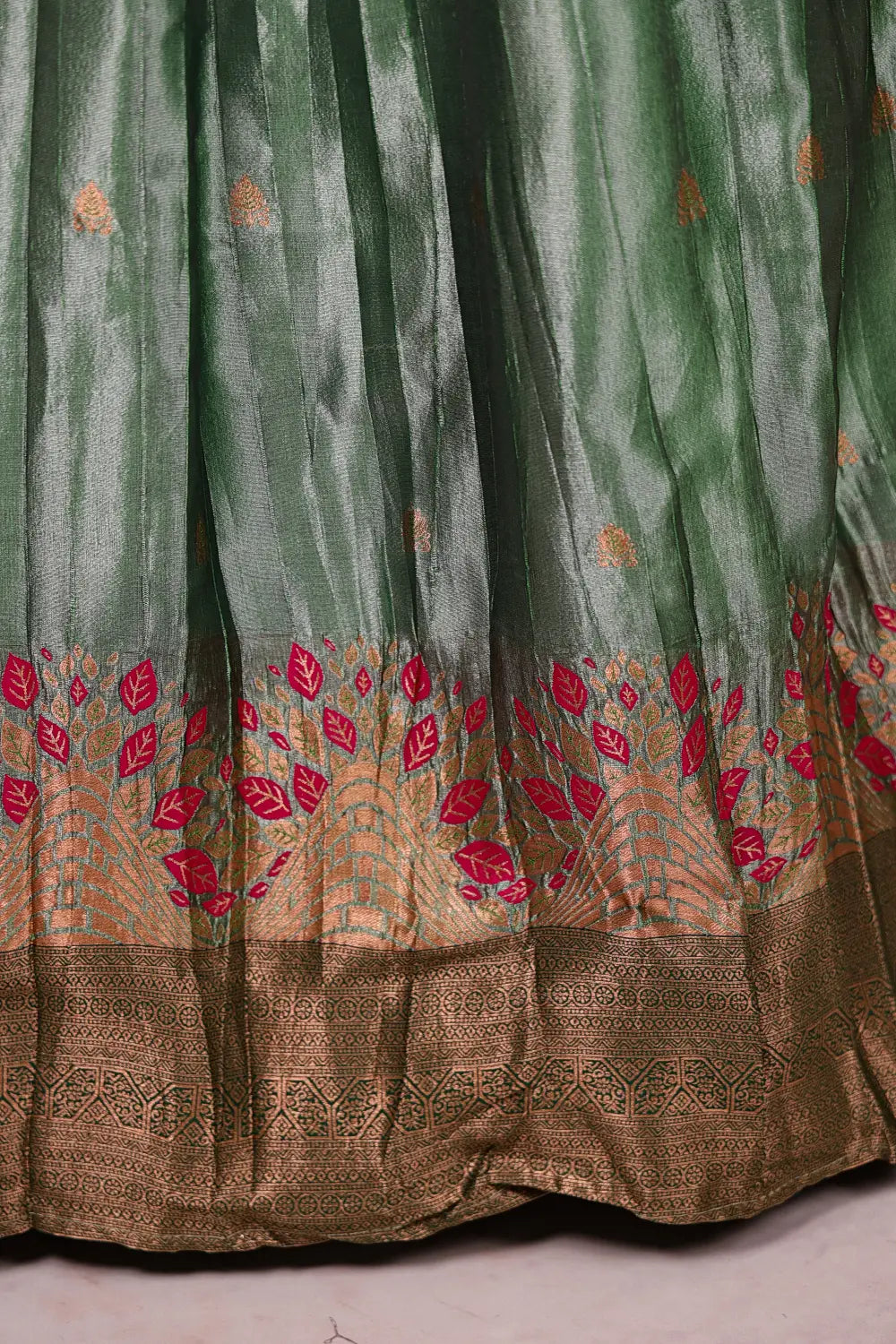 Green Semi Tissue Silk Dhavani Set