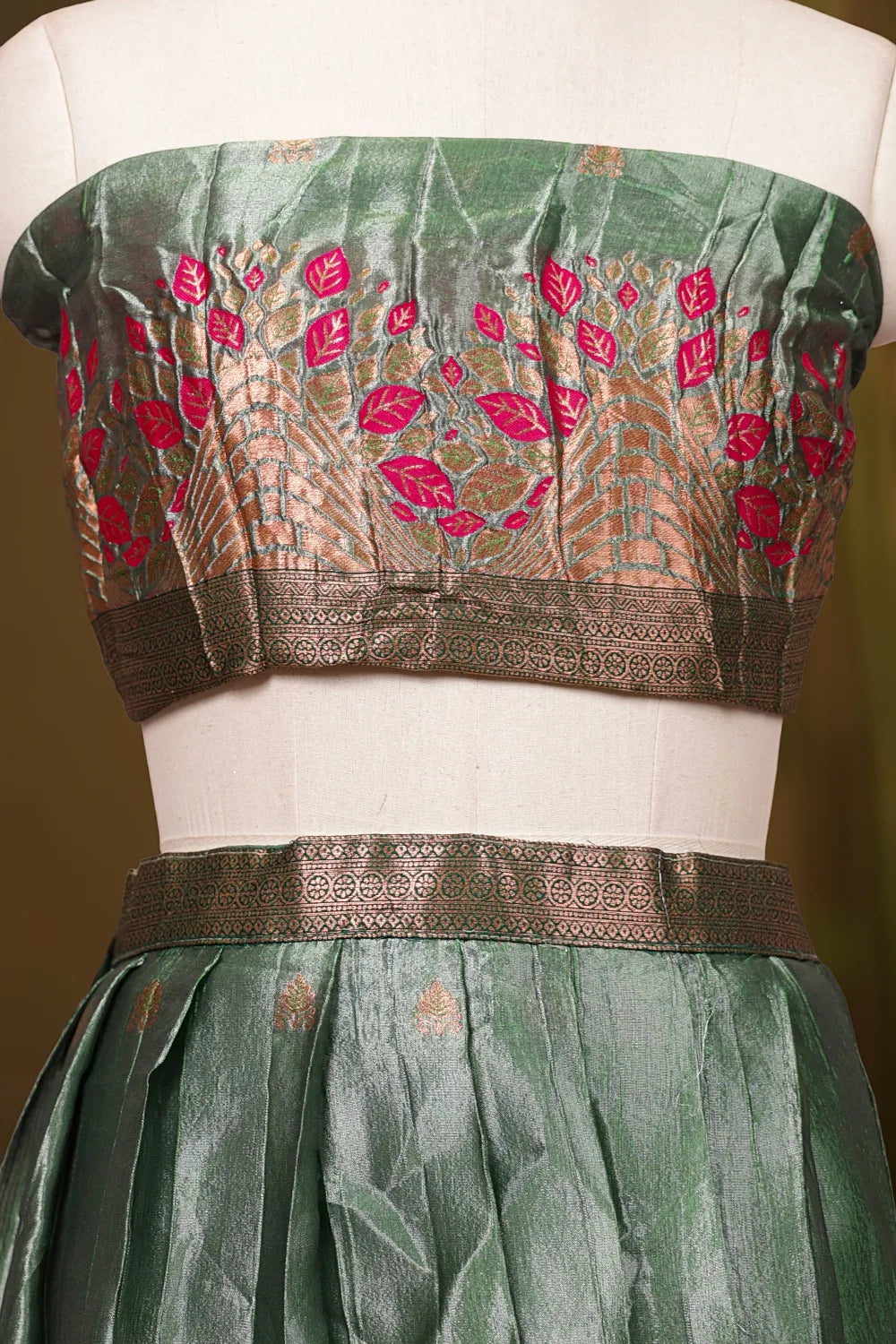 Green Semi Tissue Silk Dhavani Set