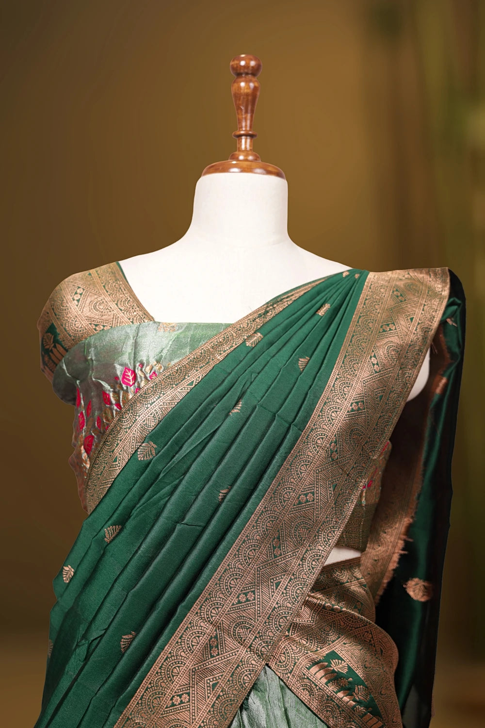 Green Semi Tissue Silk Dhavani Set