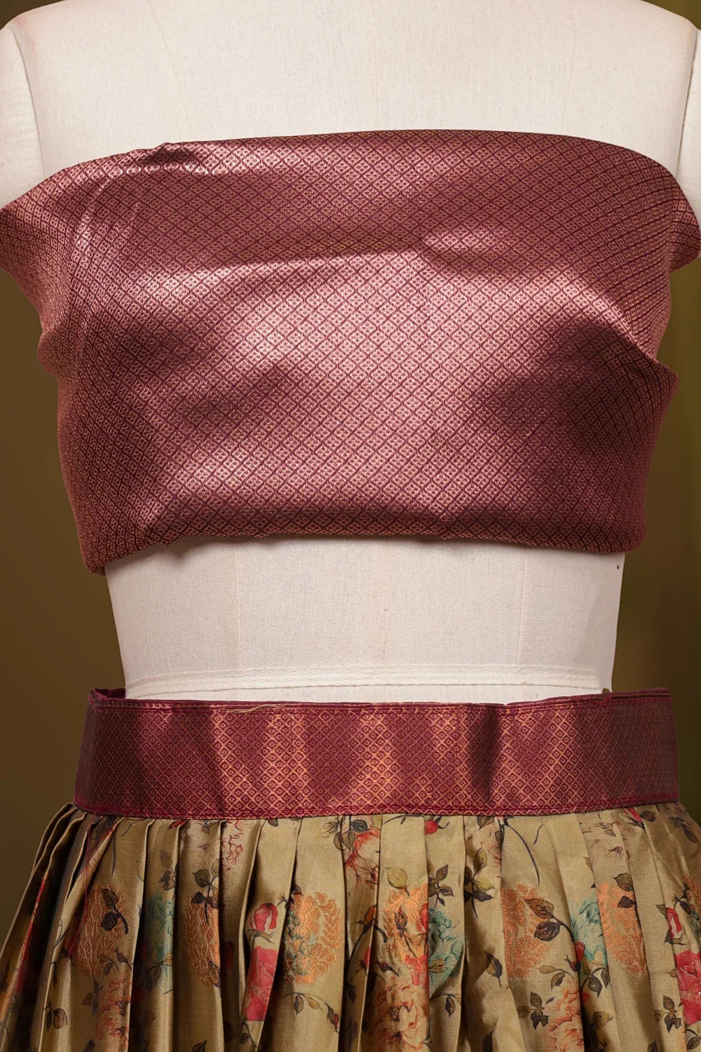 Flax Yellow And Wine Maroon Synthetic Brocade Dhavani Set