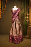 Olive Milk And Grape Wine Semi Banarasi Dhavani Set - Seematti