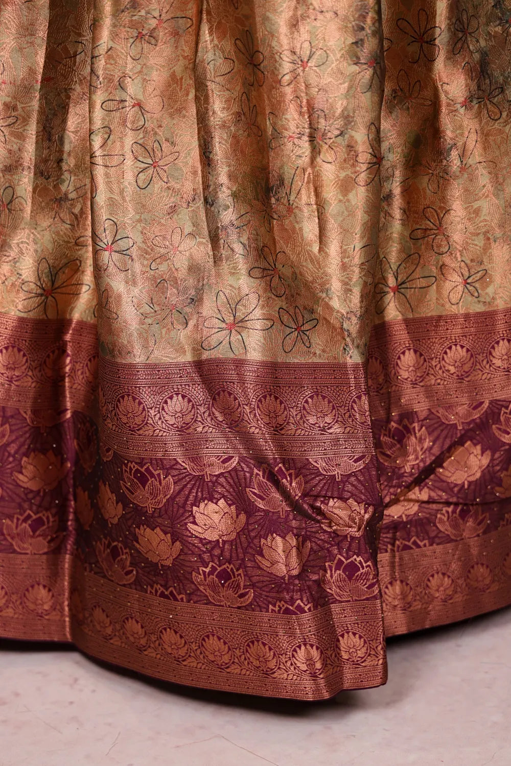 Olive Milk And Grape Wine Semi Banarasi Dhavani Set - Seematti