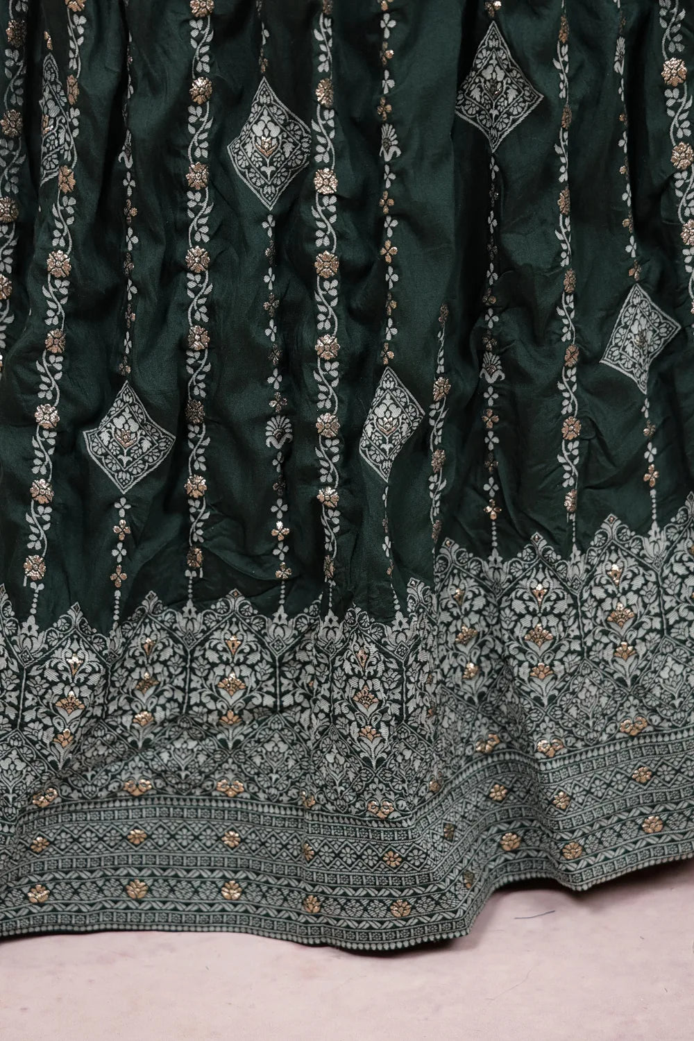 Dark Green And Shy Green Soft Raw Silk Dhavani Set