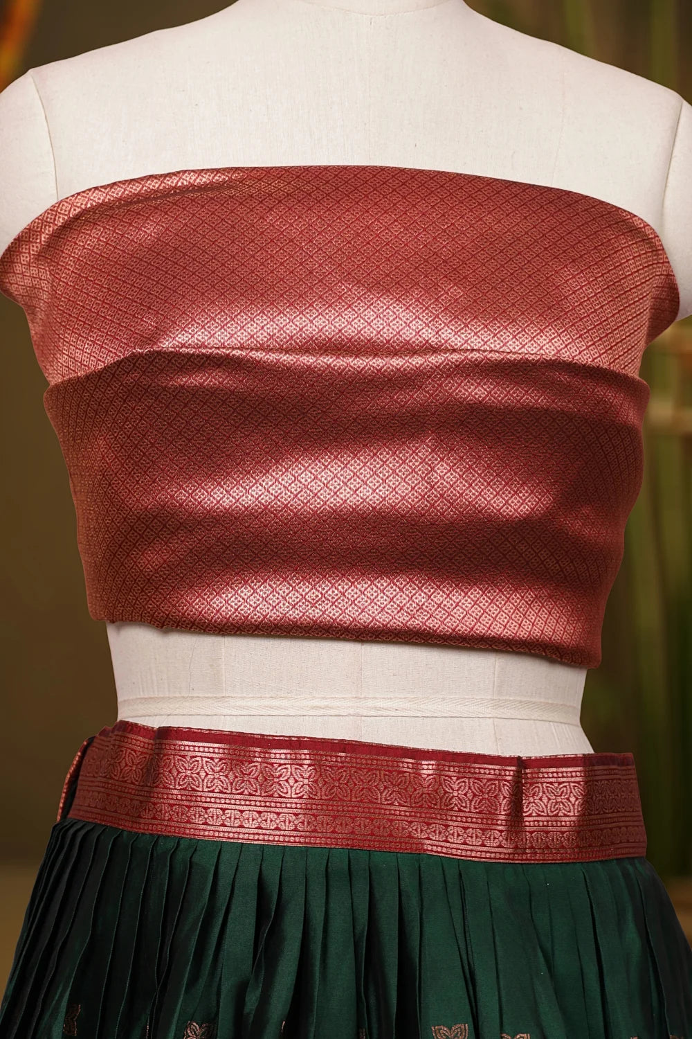 Dark Green And Maroon Synthetic Brocade Dhavani Set - Seematti