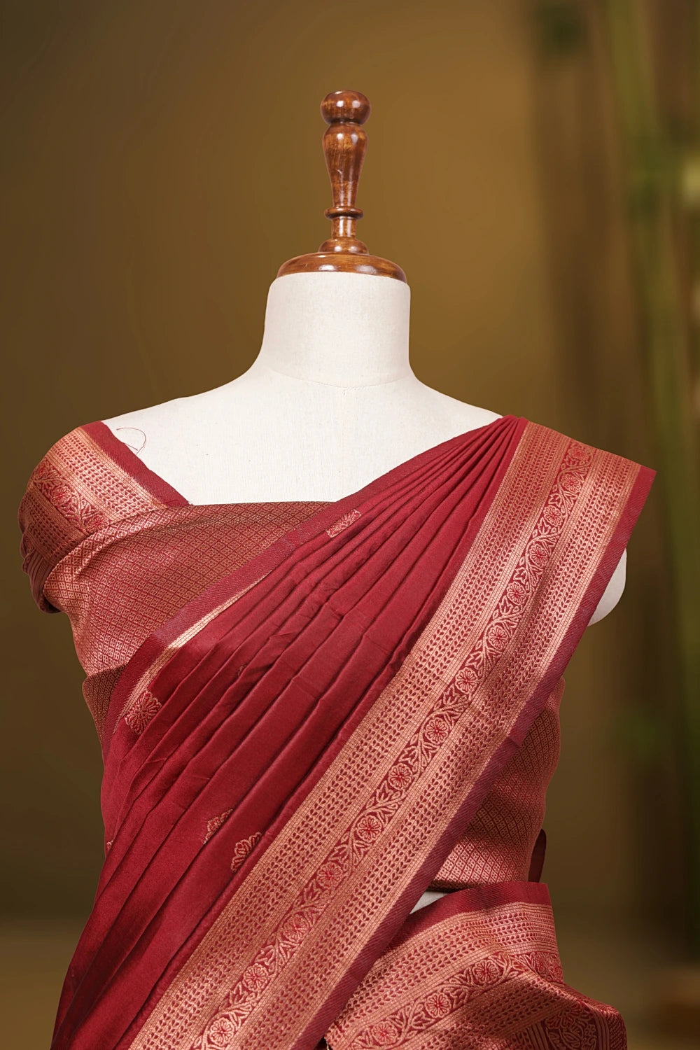 Dark Green And Maroon Synthetic Brocade Dhavani Set - Seematti