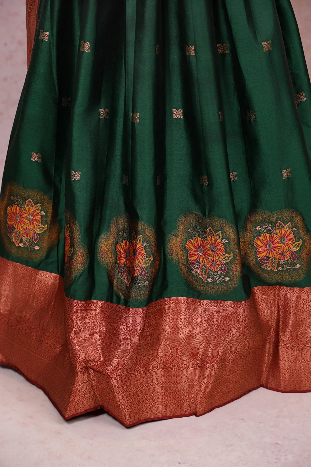 Dark Green And Maroon Synthetic Brocade Dhavani Set - Seematti