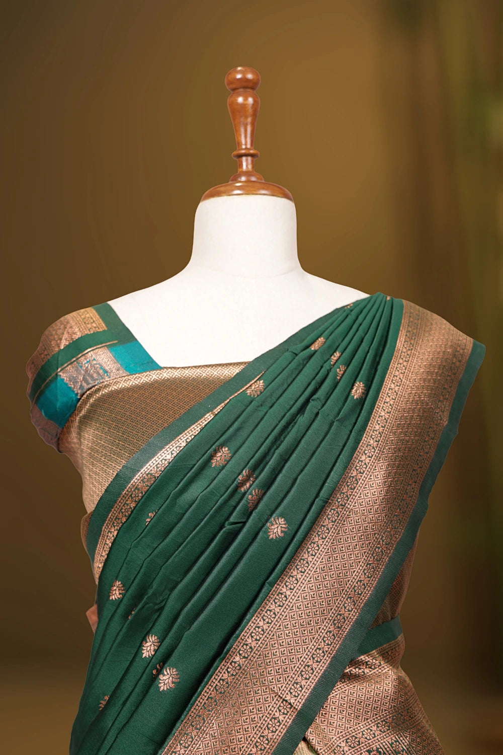 Tea Green And Bottle Green Synthetic Brocade Dhavani Set