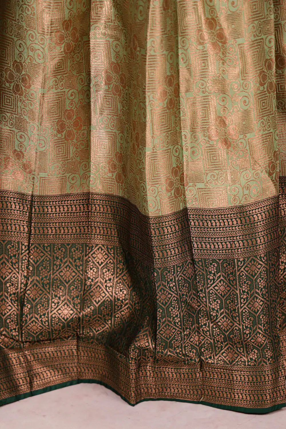 Tea Green And Bottle Green Synthetic Brocade Dhavani Set