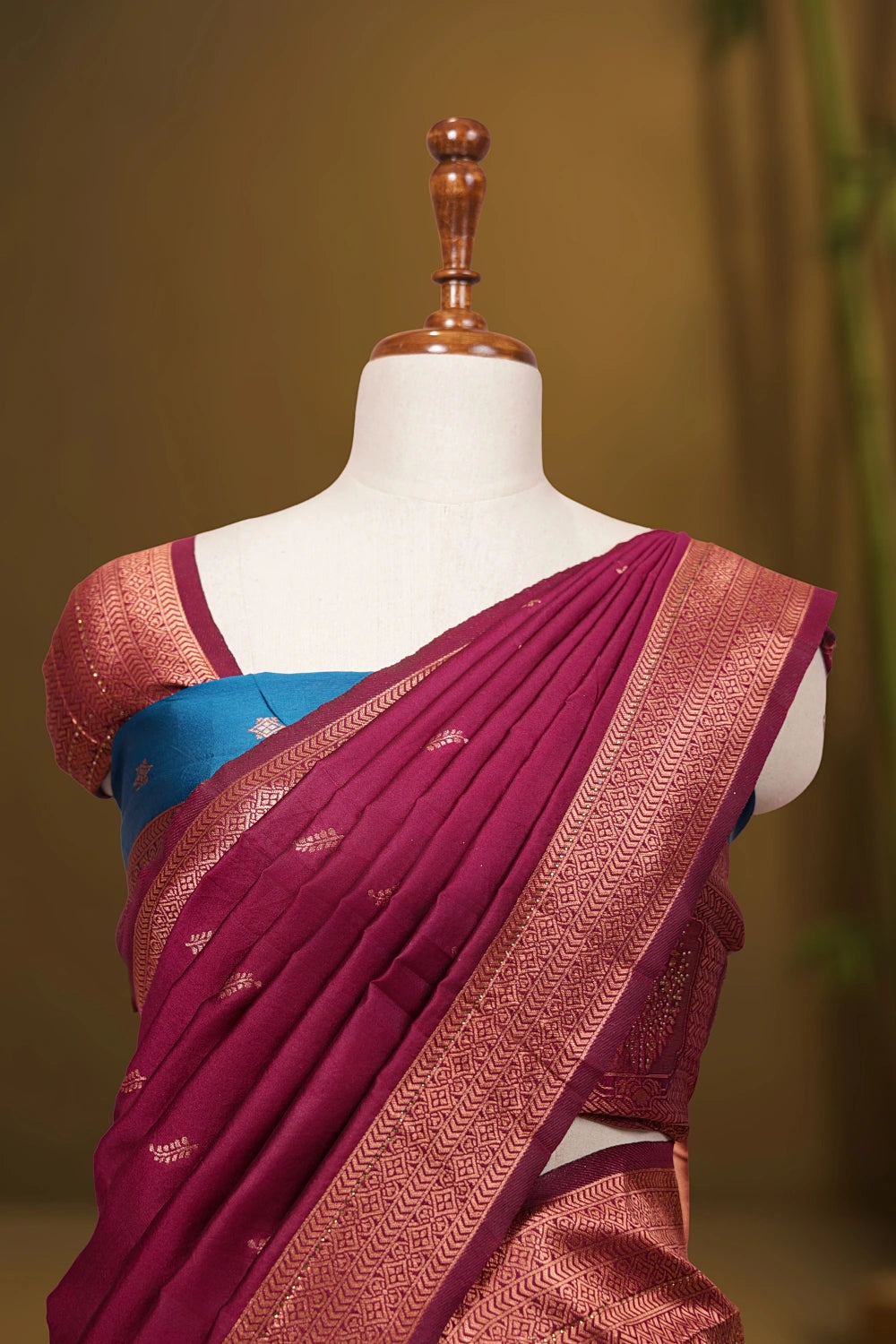 Ocean Blue And Wine Semi Silk Dhavani Set