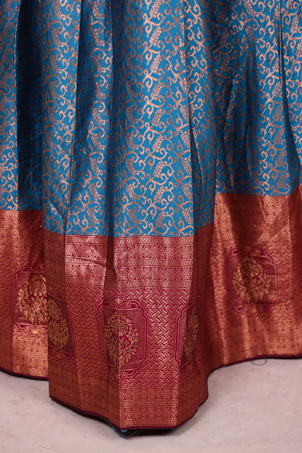 Ocean Blue And Wine Semi Silk Dhavani Set
