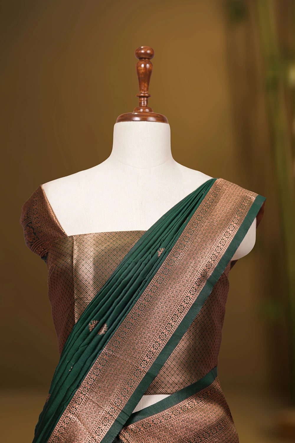 Pale Pink And Green Synthetic Brocade Dhavani Set
