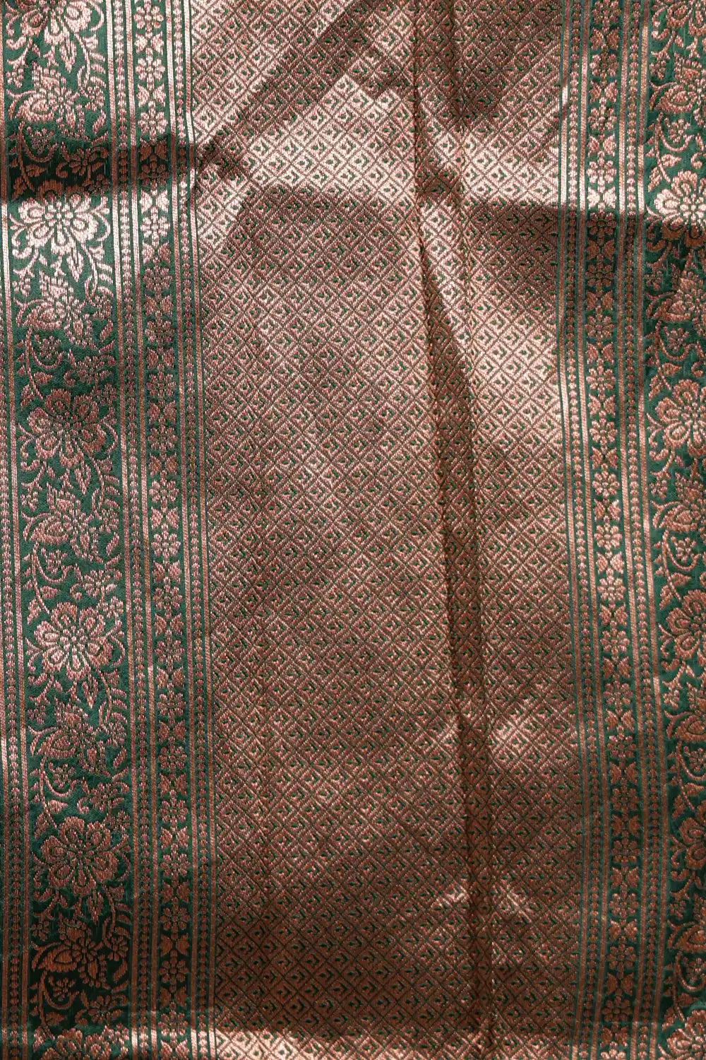 Pale Pink And Green Synthetic Brocade Dhavani Set