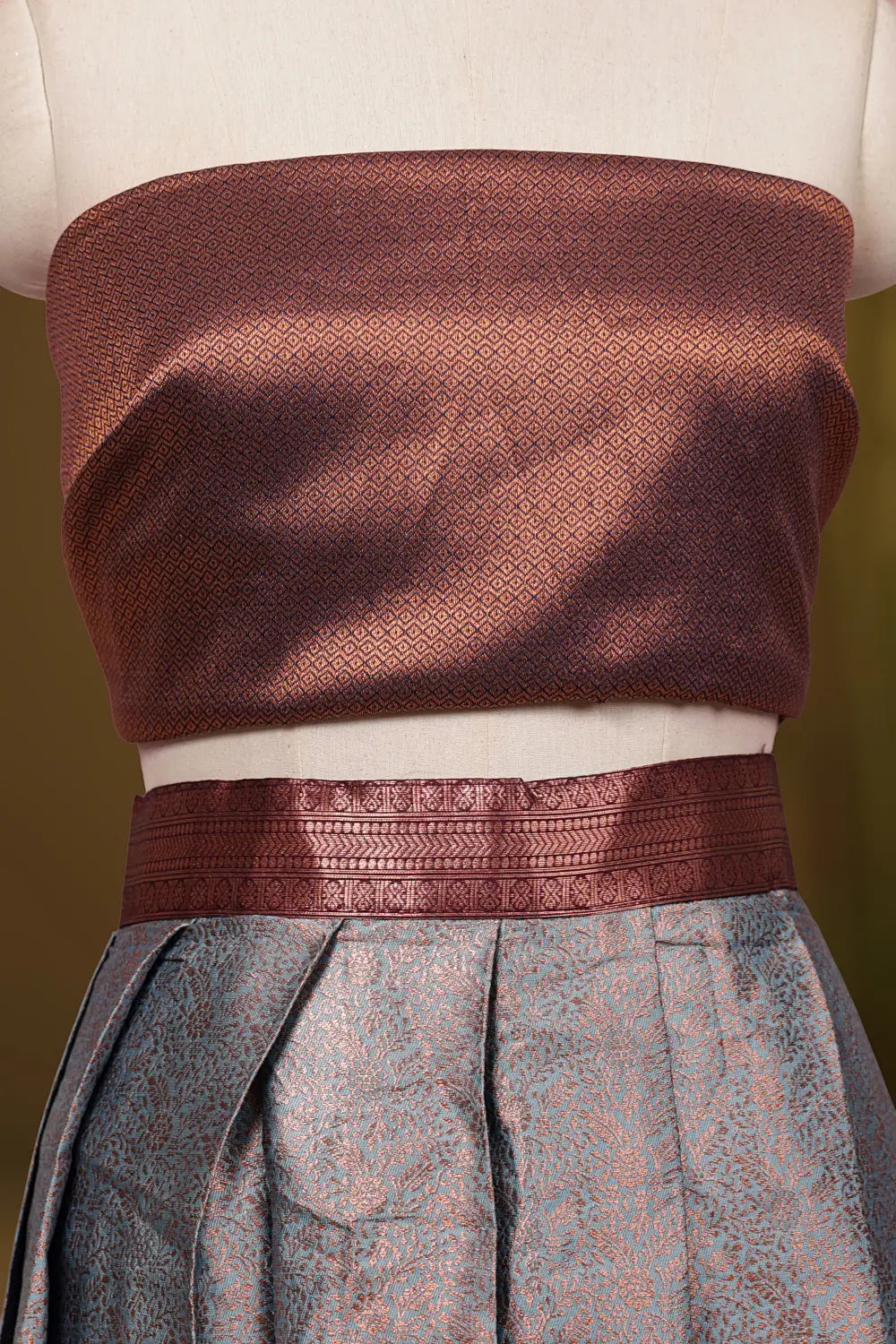 Grey And Grape Wine Synthetic Brocade Dhavani Set - Seematti