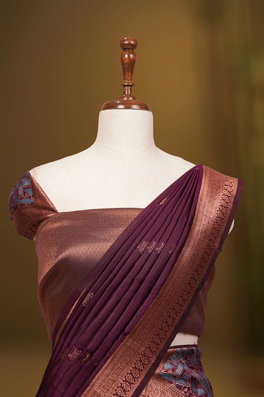 Grey And Grape Wine Synthetic Brocade Dhavani Set - Seematti