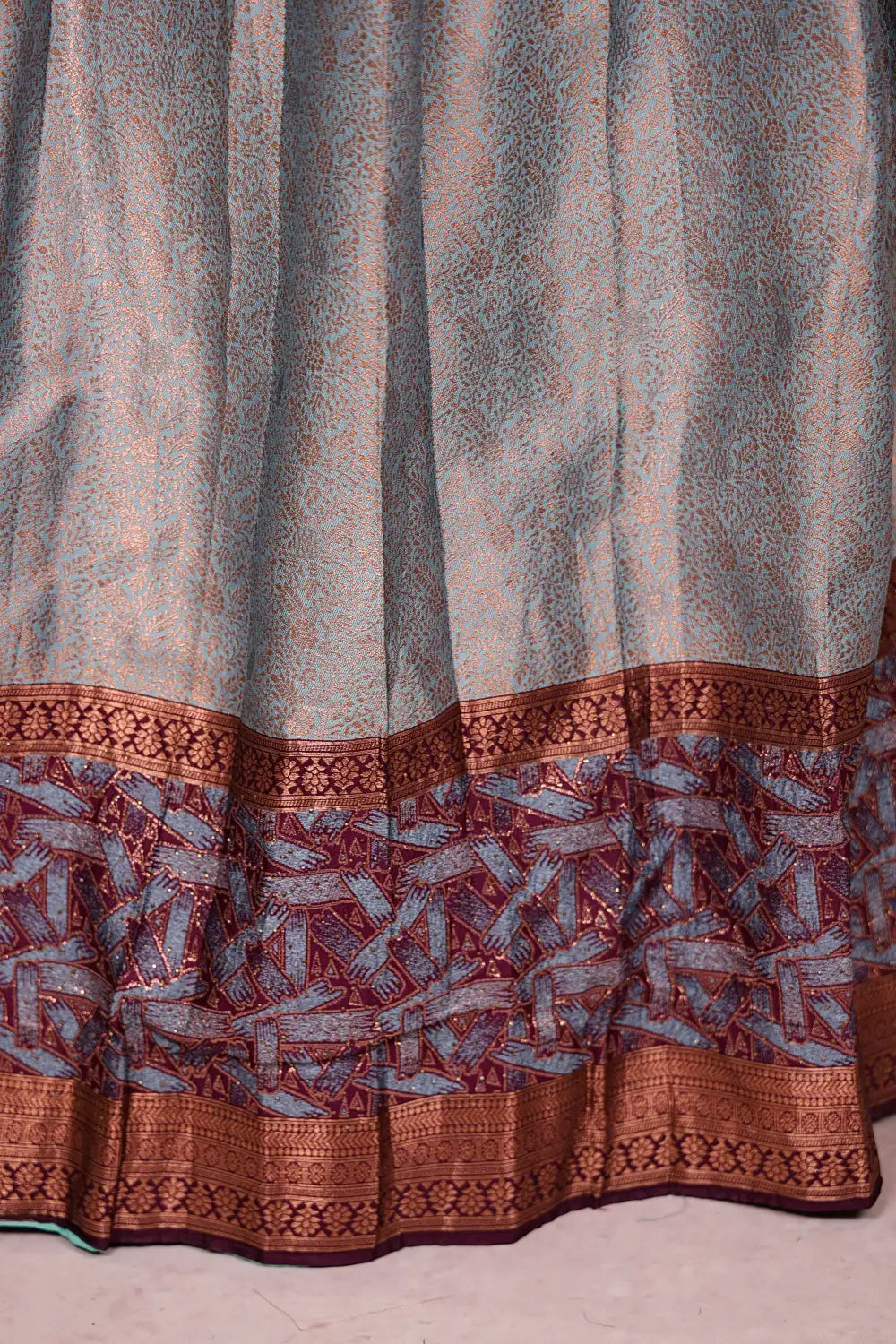 Grey And Grape Wine Synthetic Brocade Dhavani Set - Seematti